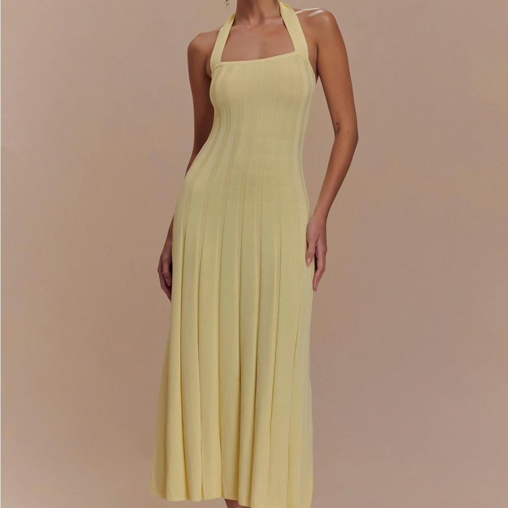 Meshki Yellow Halter Midi Dress